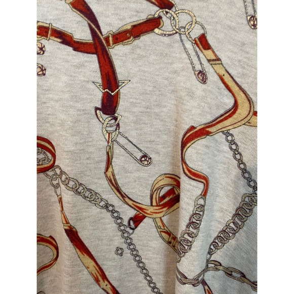 Cliche Equestrian Chain Belt Print Sweater Tan Size M Old Money Heritage Luxury - Picture 6 of 9